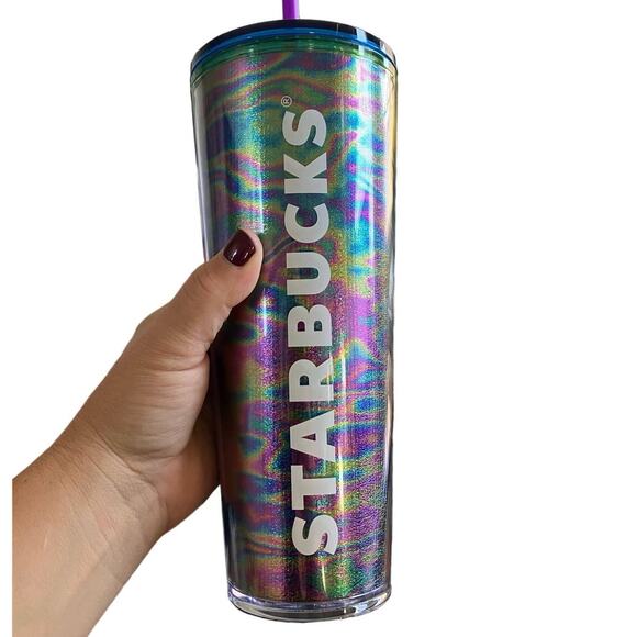 New Starbucks Purple Blue Green Chrome Swirl Venti Cup 24 oz - Picture 4 of 4